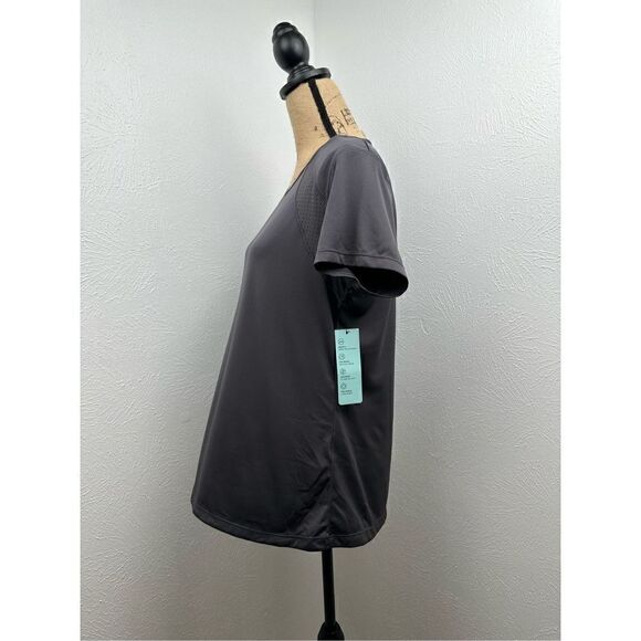 Ideology Women’s Deep Charcoal Perforated Crewneck T-Shirt Size Large - Picture 2 of 14